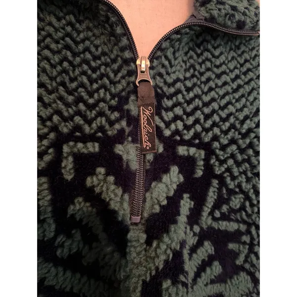 vintage Woolrich green and dark green Nordic snowflake-pattern high-pile fleece - Image 3
