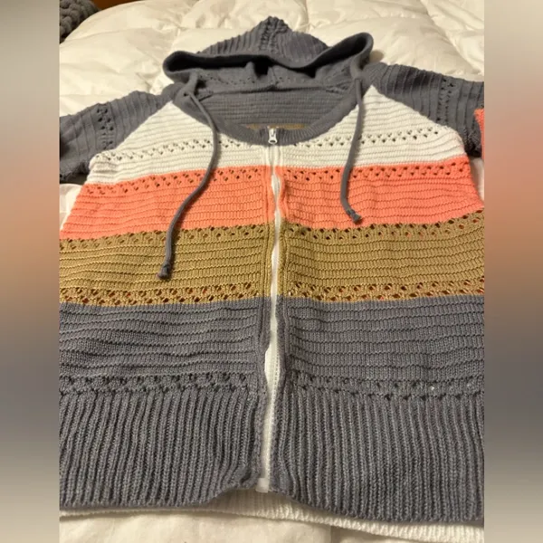 Striped Knit Zip-Up Hoodie - NWOT - Size M - Image 6