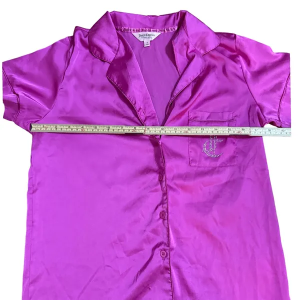 Juicy‎ Couture Magenta Pink Satin Rhinestone Pajama Top Short Sleeve Sz S - Image 6