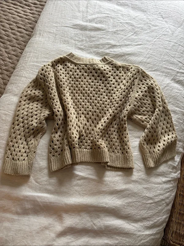 H&M Open-Knit Crewneck Sweater in Light Beige - Image 4