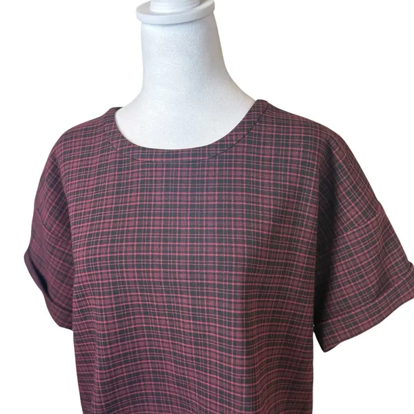 Madewell Red Black Plaid Boxy Top Medium Cuffed Sleeves Heritage‎ Twee Academia - Image 2