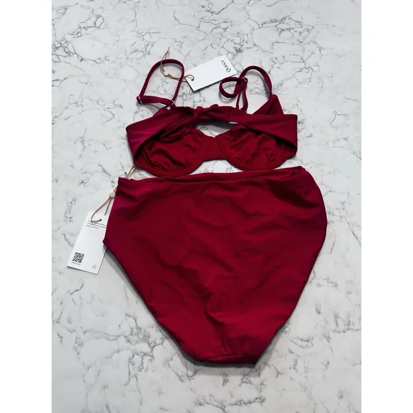 NWT Quince Cherry Red Italian Demi Bikini Top & High Rise Bottom Set Size Small - Image 2