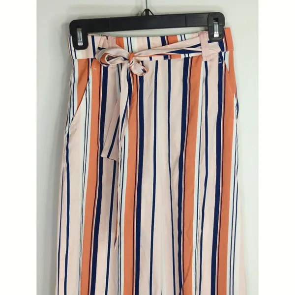 Zara Trafaluc Pink & White Striped Wide‎ Leg Cropped Pants Women's XS - Image 3