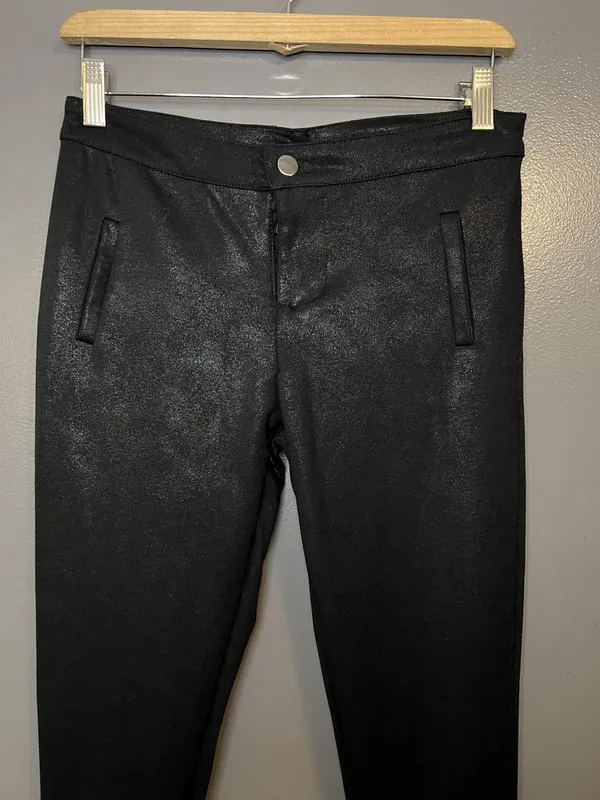 Chocolat Pants Womens Large Black Coated Ponte Skinny Faux Leather HP9429S - Image 2