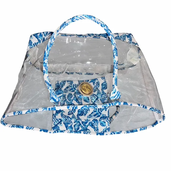 Lilly Pulitzer Oversized Clear Plastic PVC & Canvas Trim Tote Bag & Pouch - Image 6