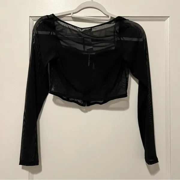 Sincerely Jules Black Long Sleeve Mesh Lace Corset Top Size Medium NWT - Image 2