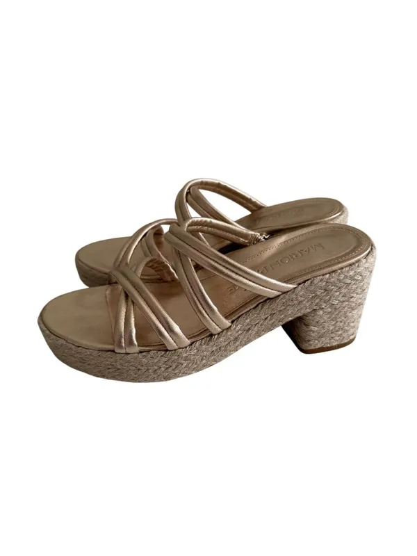 MARION PARKE Adrian Gold Leather Platform Espadrilles Sandals Size 37 / US 7 - Image 9