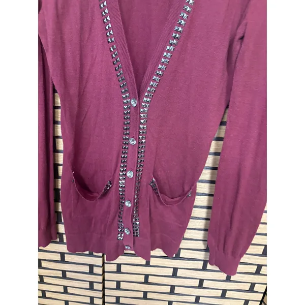 BKE Burgundy Studded Caridgan Size Small‎ - Image 3