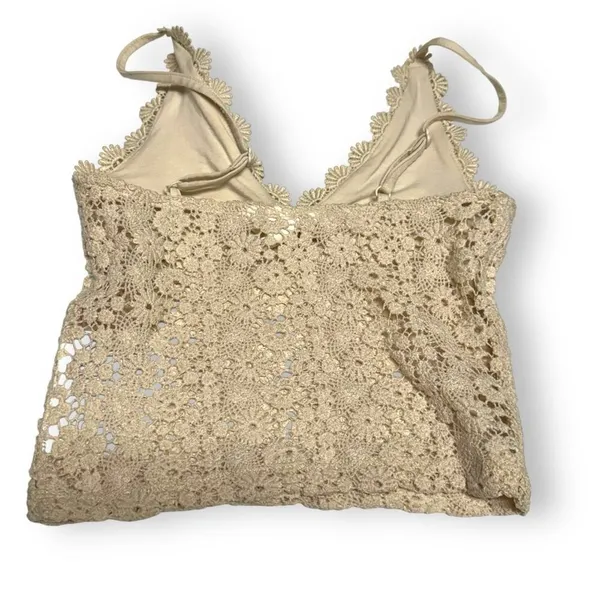 H&M Womens Crop Top Sz‎ XS Light Beige Lace Camisole V Neck Cropped - Image 3