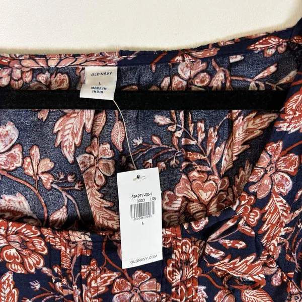 Old Navy Blouse Women Large Blue Floral‎ Short Sleeve Cotton Casual NWT Boho - Image 4