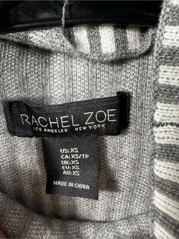 B174. Rachel Zoe Striped Mock Neck Sweater in White and Gray- oversized - Image 2