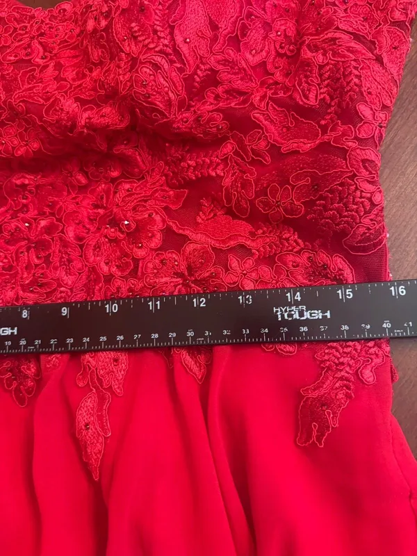 Let's Red Lace Applique Corset Prom Evening Gown SIZE XL - Image 15