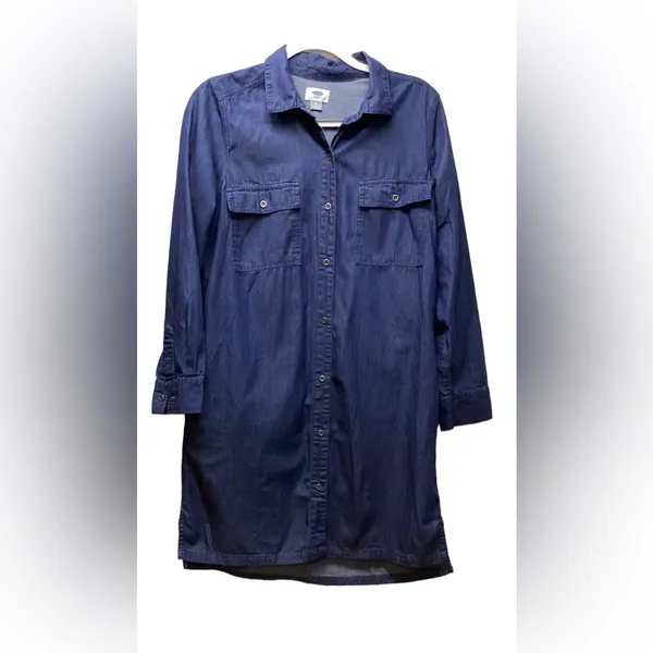 Old Navy Cotton Button Up Dark Chambray Denim Dress Size Medium - Image 2