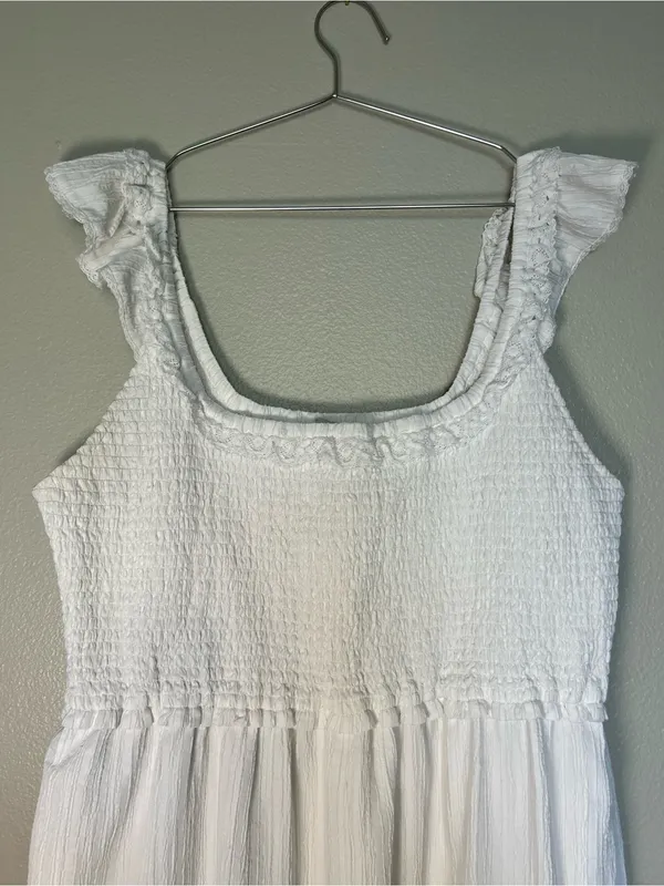 American Eagle Outfitters White Smocked Midi Coastal Dress Size XL - Image 3