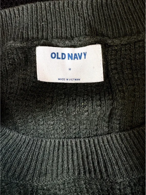 Sweater M Green Old Navy Waffle Knit Striped Crew Neck Pullover - Image 6