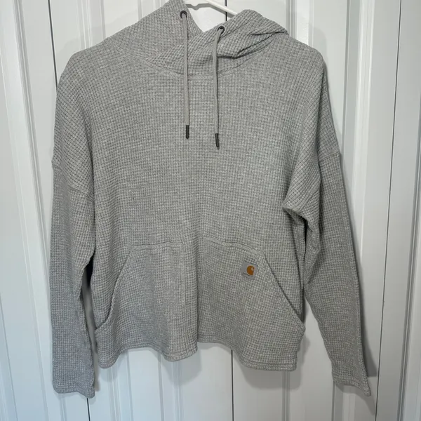 Carhartt Womens M Relaxed Fit Heavyweight Waffle Knit Thermal Hoodie Gray Cotton - Image 2