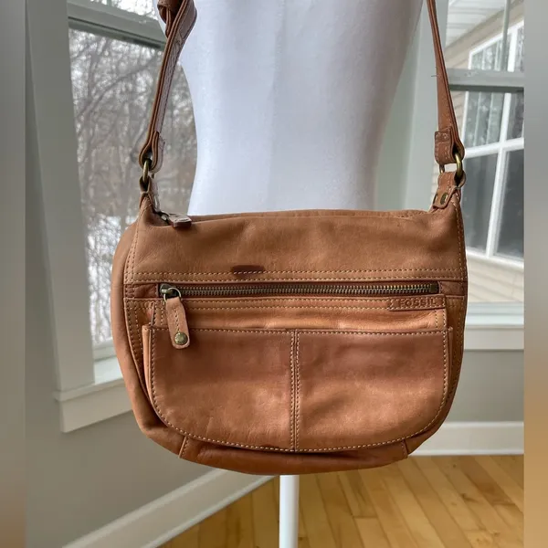 Fossil Cognac Tan Leather Shoulder Bag Purse Y2K - Image 7