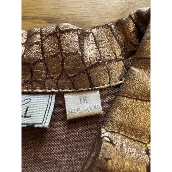 Birch Hill Women‎ Size 1X Button Down Jacket Faux Snake Skin Golden Brown City - Image 4