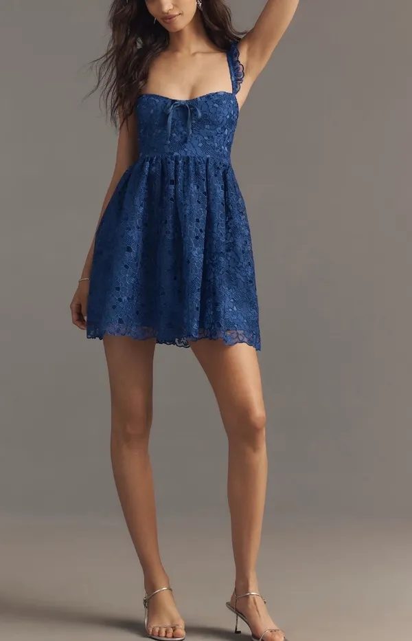 Anthropologie Ruffle-Strap Corset Lace Mini Dress, Size S - Image 3