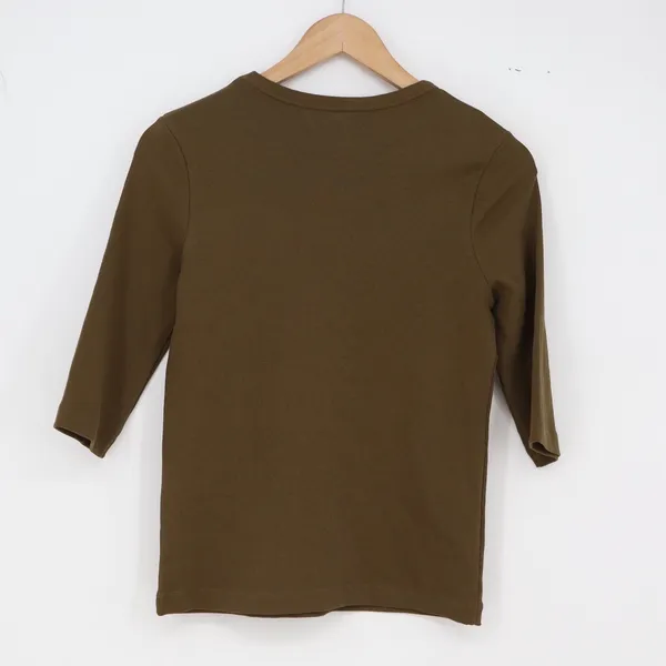 Paper Label T-Shirt Womens Medium Ribbed 3/4 Sleeve Olive Green Stretch - Image 4