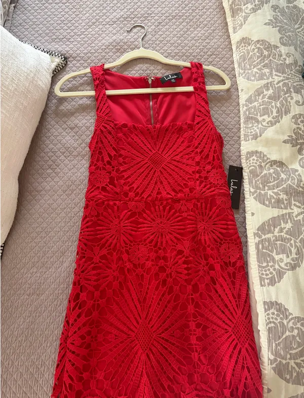 Lulus Mini Dress Red Lace - Image 5