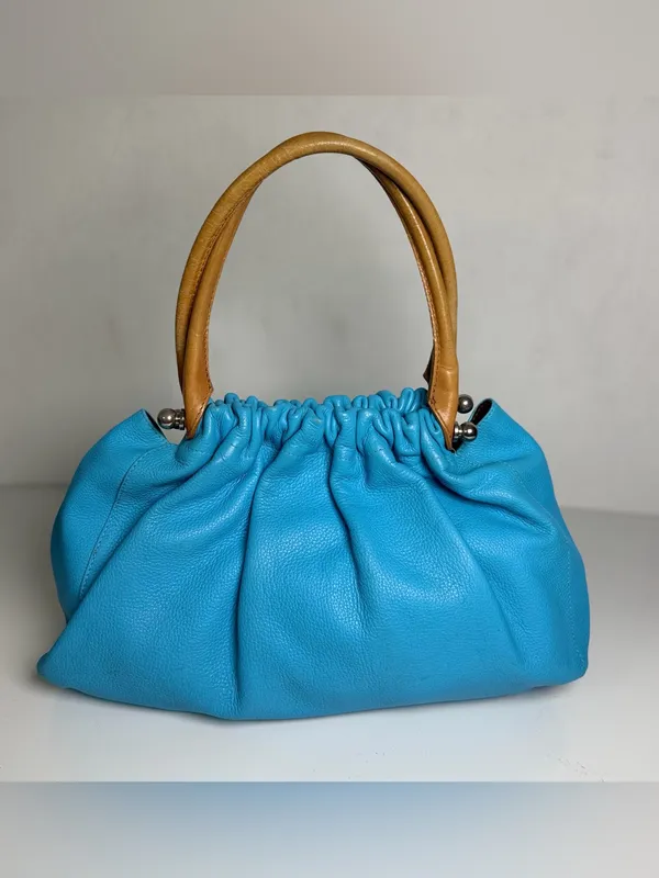 Dulce Brazilian Leather Light Robin Blue Slouchy Satchel Top Handle Hobo Purse - Image 3