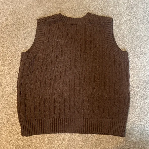 Brandy Melville Brown Wool Blend V Neck Cable Knit Vest - Image 4