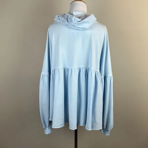 Aerie Peplum Hoodie Sweatshirt‎ Small Blue Balloon Sleeve Babydoll Oversized S - Image 9