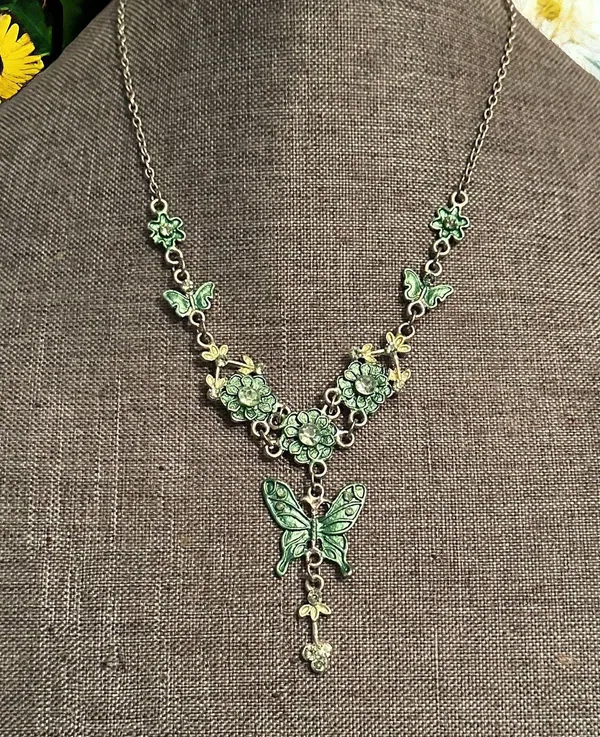 Butterflies And Flowers Drop Necklace Multiple - Image 2