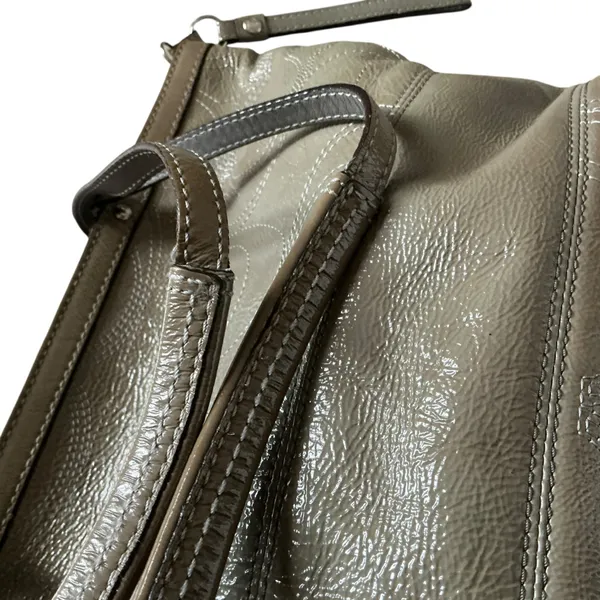 Vintage Coach stitch outline C signature olive grey patent leather tote - Image 9