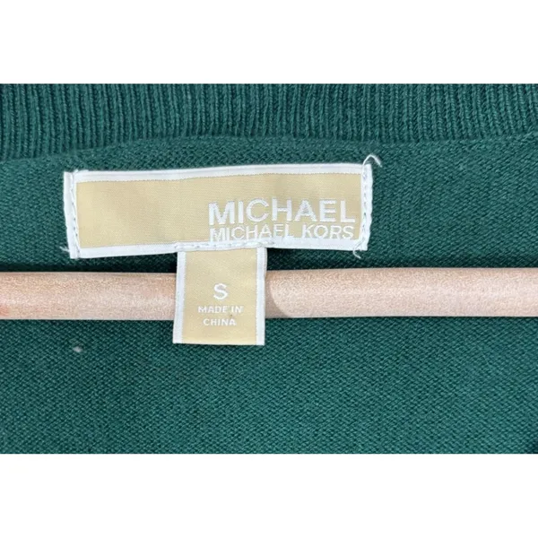 Michael Kors Sweater Green V-Neck Gold Side Zippers Angora‎ Blend Work Casual S - Image 3