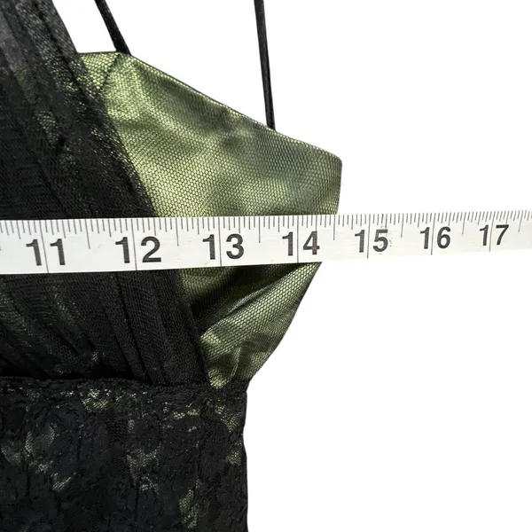 Vintage Y2K Cumbia Dress‎ XS Green Satin Black Mesh Goth Dark Fairy Whimsygoth - Image 6