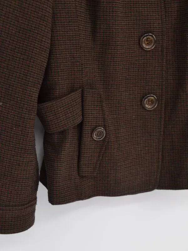 Vintage New York Houndstooth Tweed Jacket Brown M Size M - Image 4