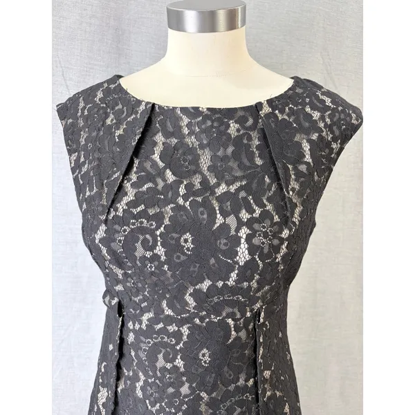 Calvin Klein Black Floral Lace Sheath Dress Boat Neck Sleeveless Size 6‎ - Image 2