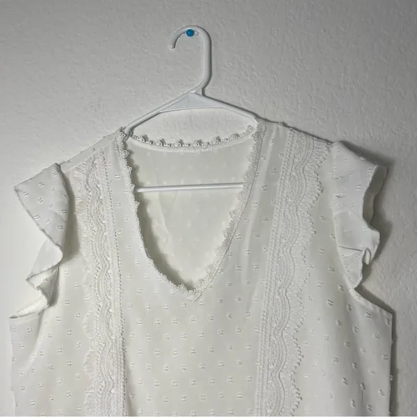 SHEIN VCAY Swiss Dot Guipure Lace Panel Ruffle Sleeve Blouse size Medium - Image 6