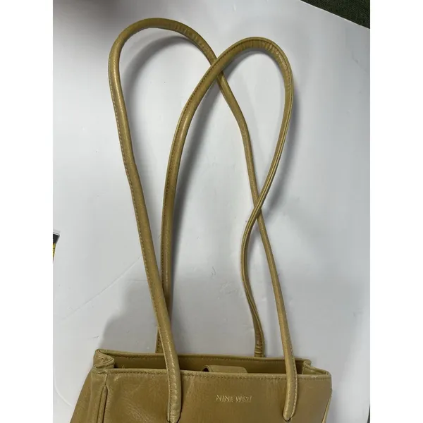 Nine West Vintage Shoulder Bag Tote Purse Tan Faux Leather Y2K Medium Double Str - Image 12