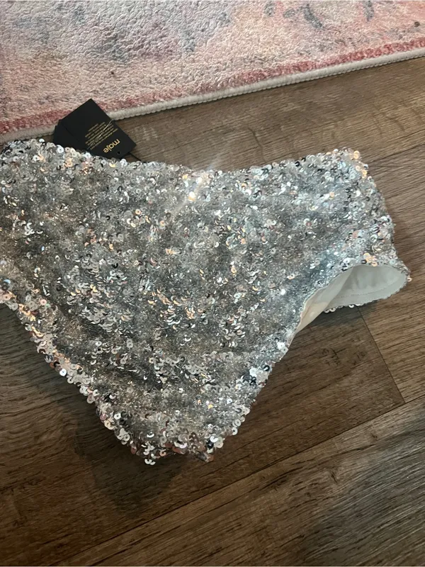 NWT Maje Silver Tutterfly Sequin Culotte Hipster Shorts - Image 15
