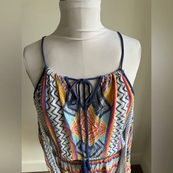 LULUMARI MULTICOLOR GEOMETRIC LONG SLEEVE COLD SHOULDER SWIM COVERUP - Image 4