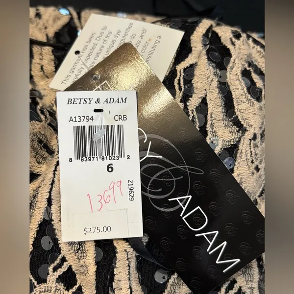 Betsy & Adam Sequin Lace Strapless Evening Gown With Sash size 6 NWT USA - Image 7