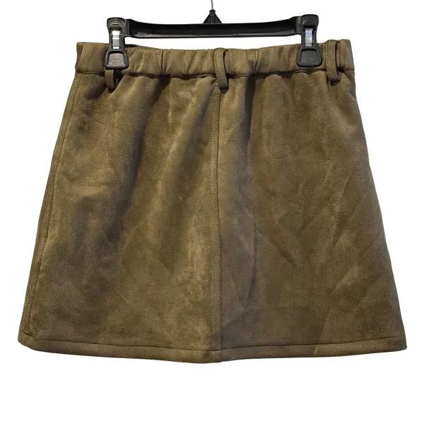 A Loves A Girls Olive Green Faux‎ Suede Mini Skirt Button Front Pockets Large - Image 2