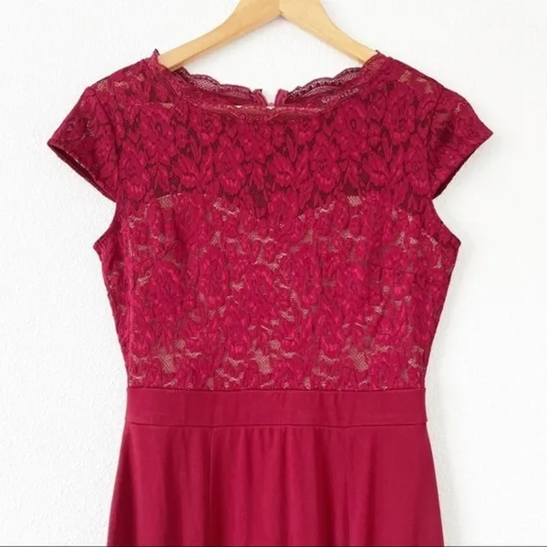 REPHYLLIS Maroon Retro Floral Lace Vintage Wedding Maxi Formal Long Dress - Image 4