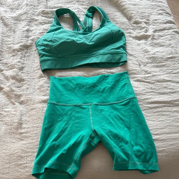lululemon athletica tropics tone Teal Bike Shorts - Image 3