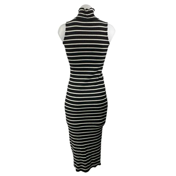 French Connection Black Striped Sleeveless Mock Neck Midi Sweater Tank Dress XS - Image 2