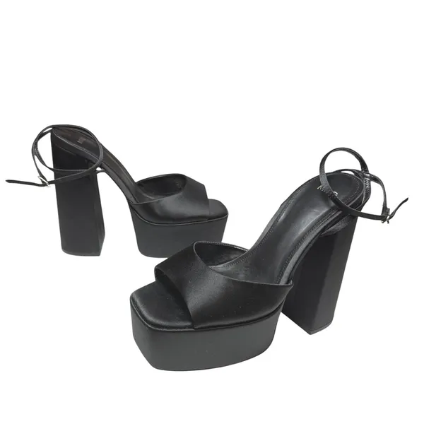 MNG Mango Women's Black Platform Ankle Strap High Heels Maxi Sandals Size 7.5 - Image 5