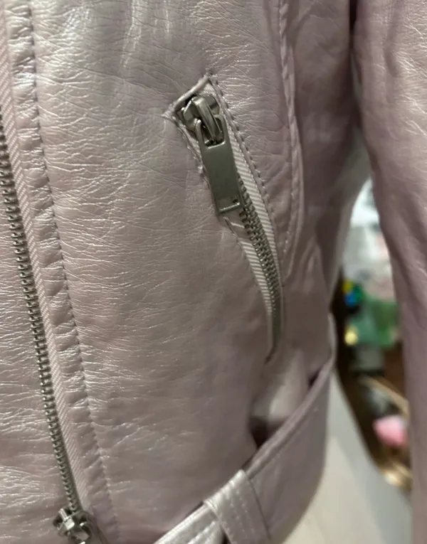 Forever 21 Metallic Pink Cropped Faux Leather Moto Biker Jacket - Image 7