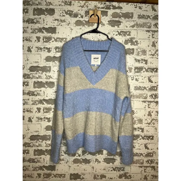 Aerie | women striped fuzzy vneck sweater - Image 7