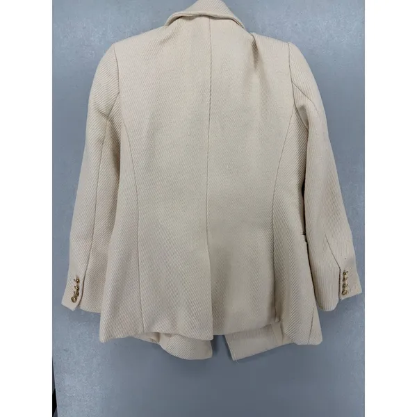 H&M Women Blazer Cream Textured Double Breasted Gold Crest Button‎ S - Image 3