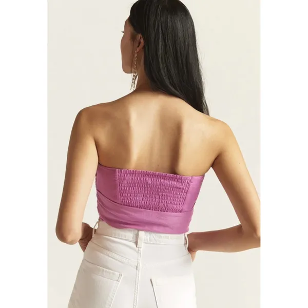 Anthropologie Strapless Wrap Top Women Size M Pink Rose New Boho Ruffle‎ Crop - Image 3