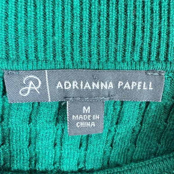 Adrianna Papell‎ Green Cable Knit Lightweight Crew Neck Sweater Button Detail M - Image 5
