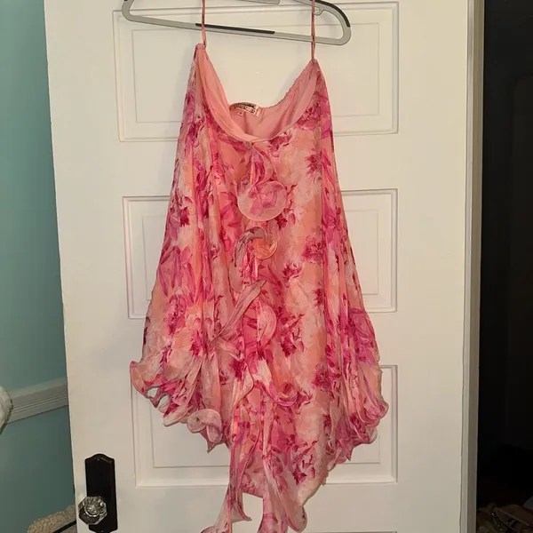 Anthropologie mini pink dress tie neck size small - Image 4